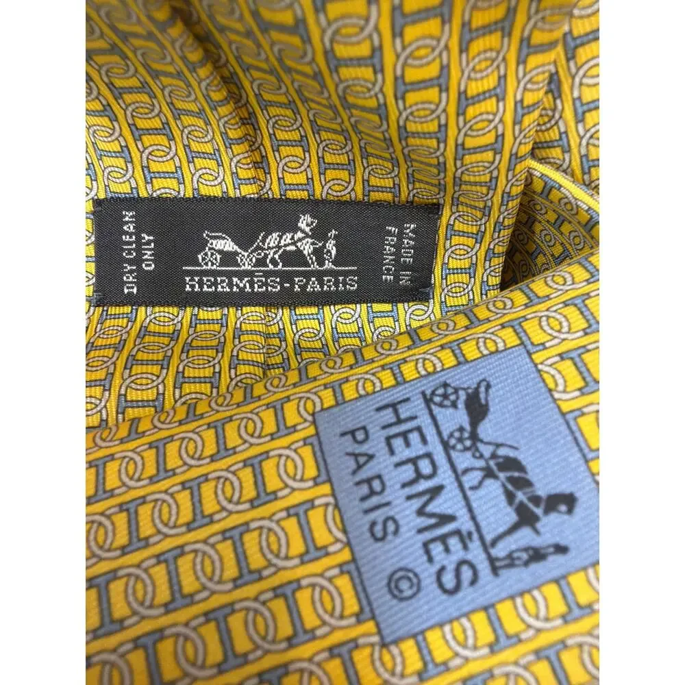 New Unused HERMES Neck Tie yellow 100%Silk With Box Made in France